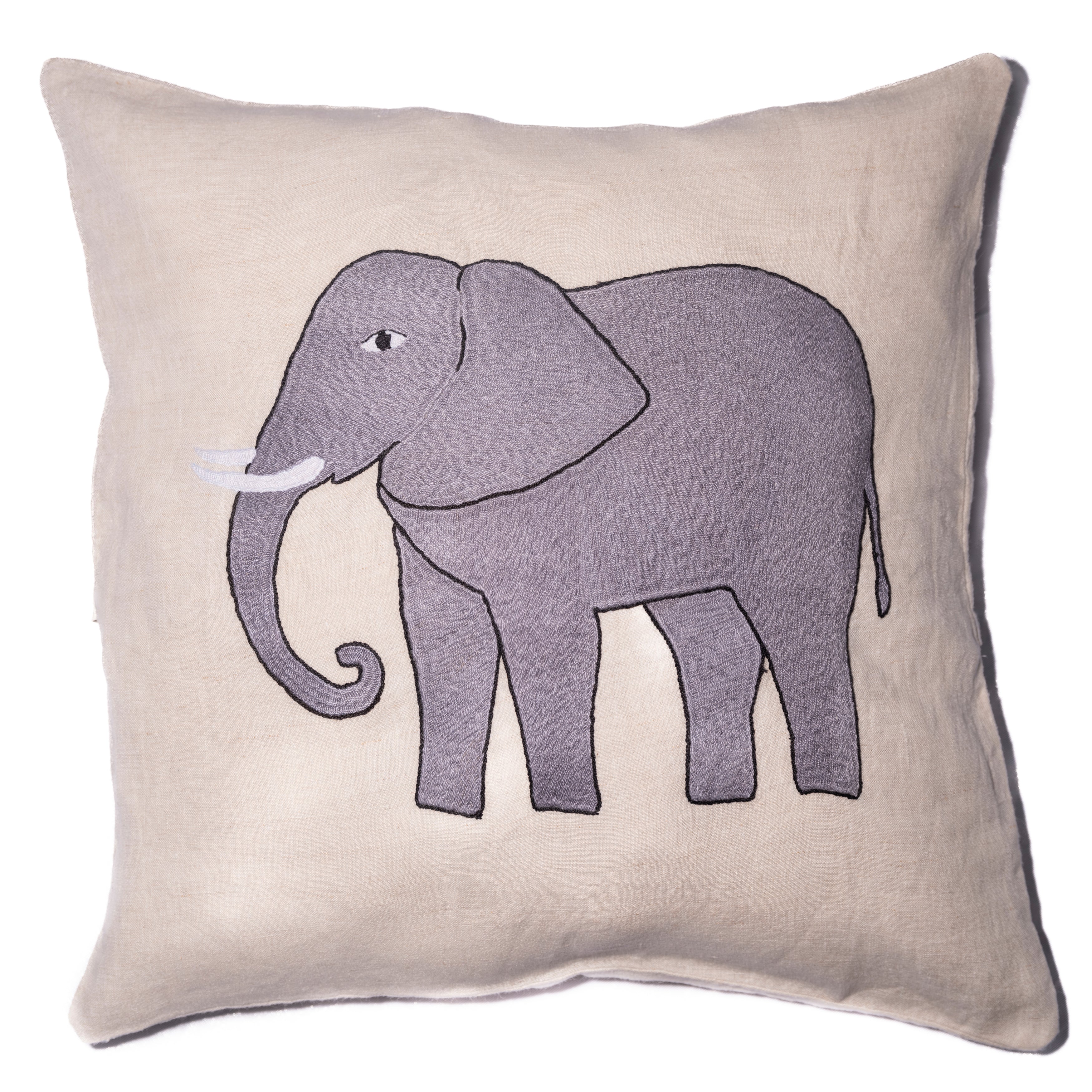 Elephant pillow on natural linen