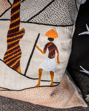 Mountain walk pillow on natural linen