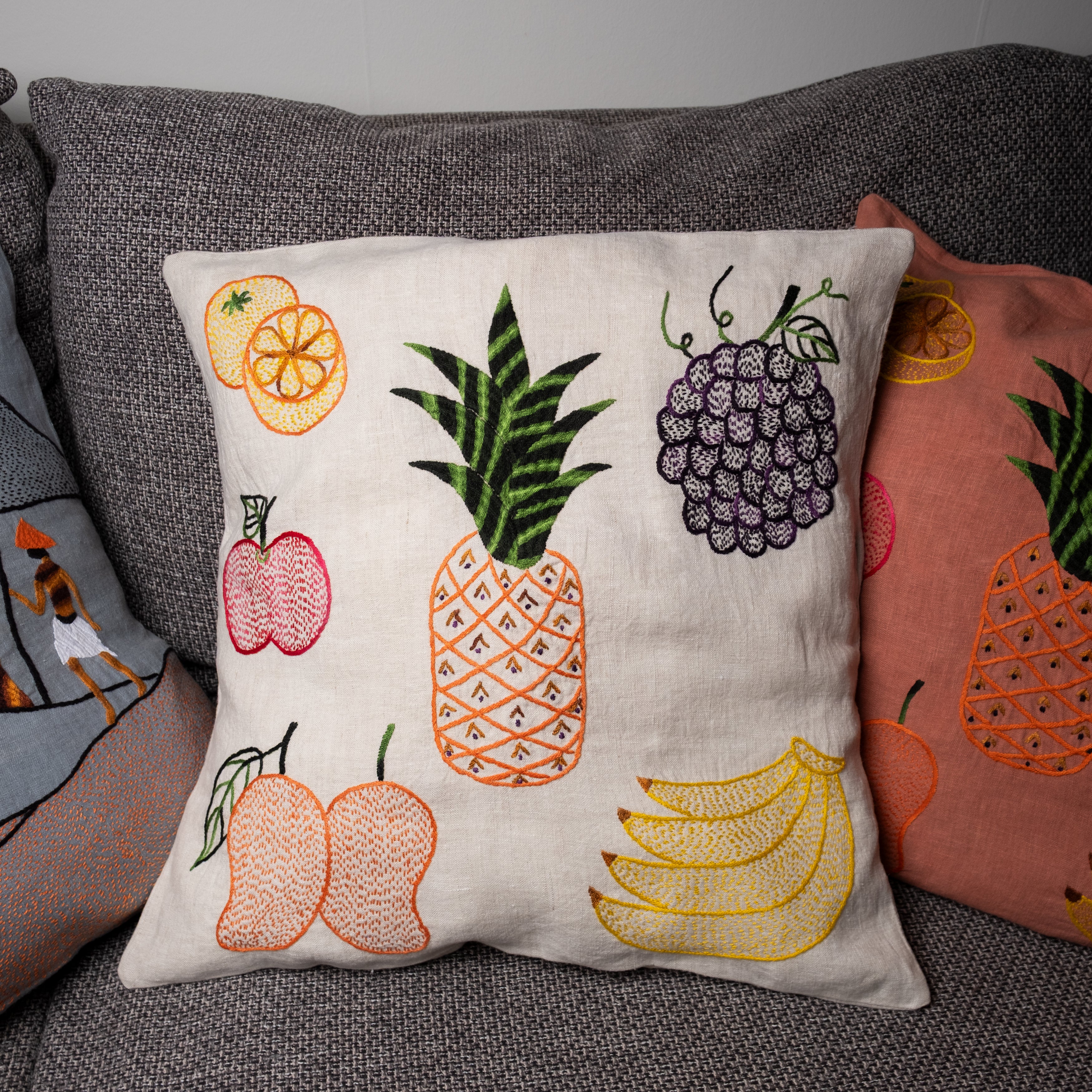 Fruits pillow on natural linen