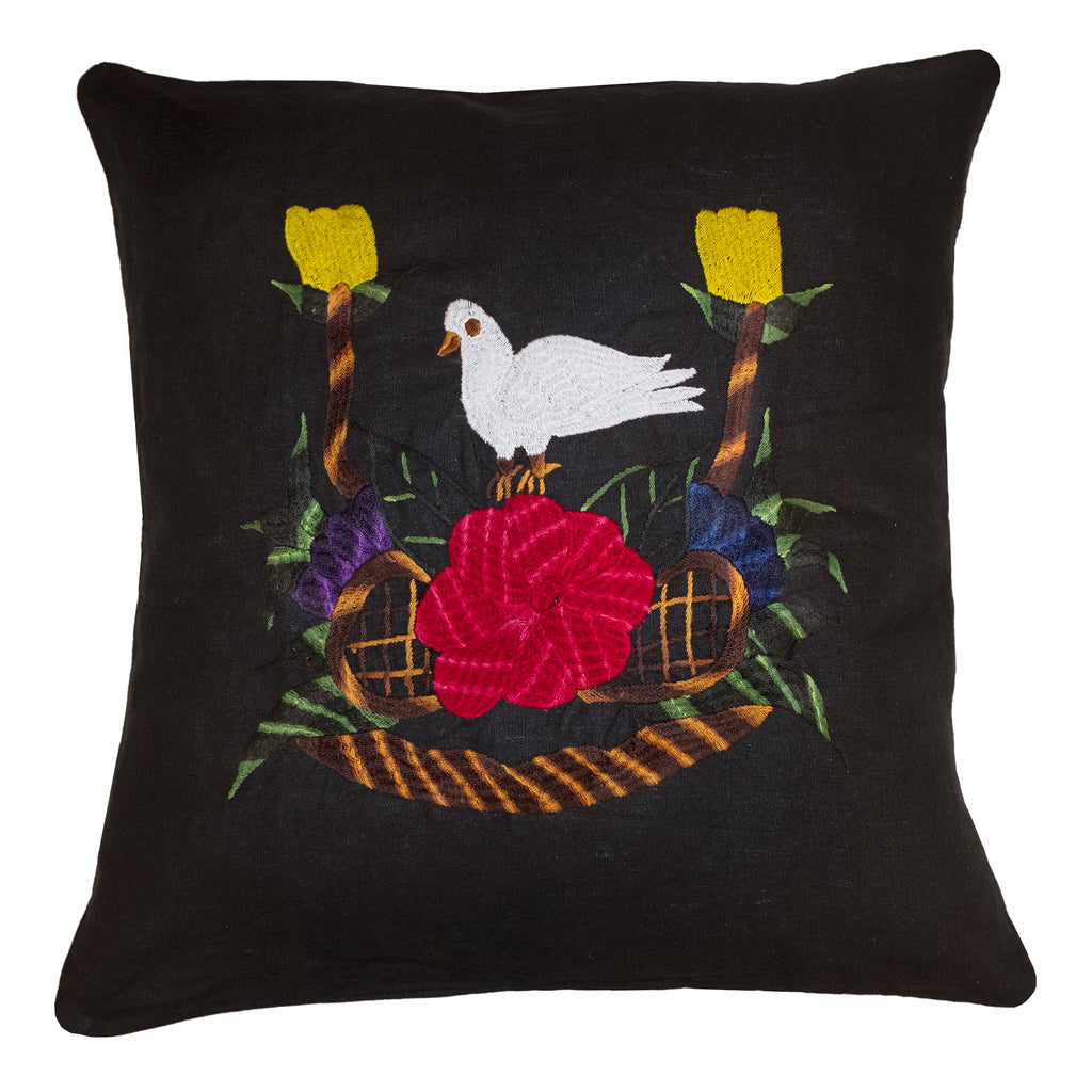 Bird pillow on black linen