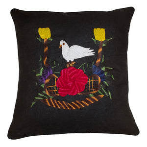 Bird pillow on black linen