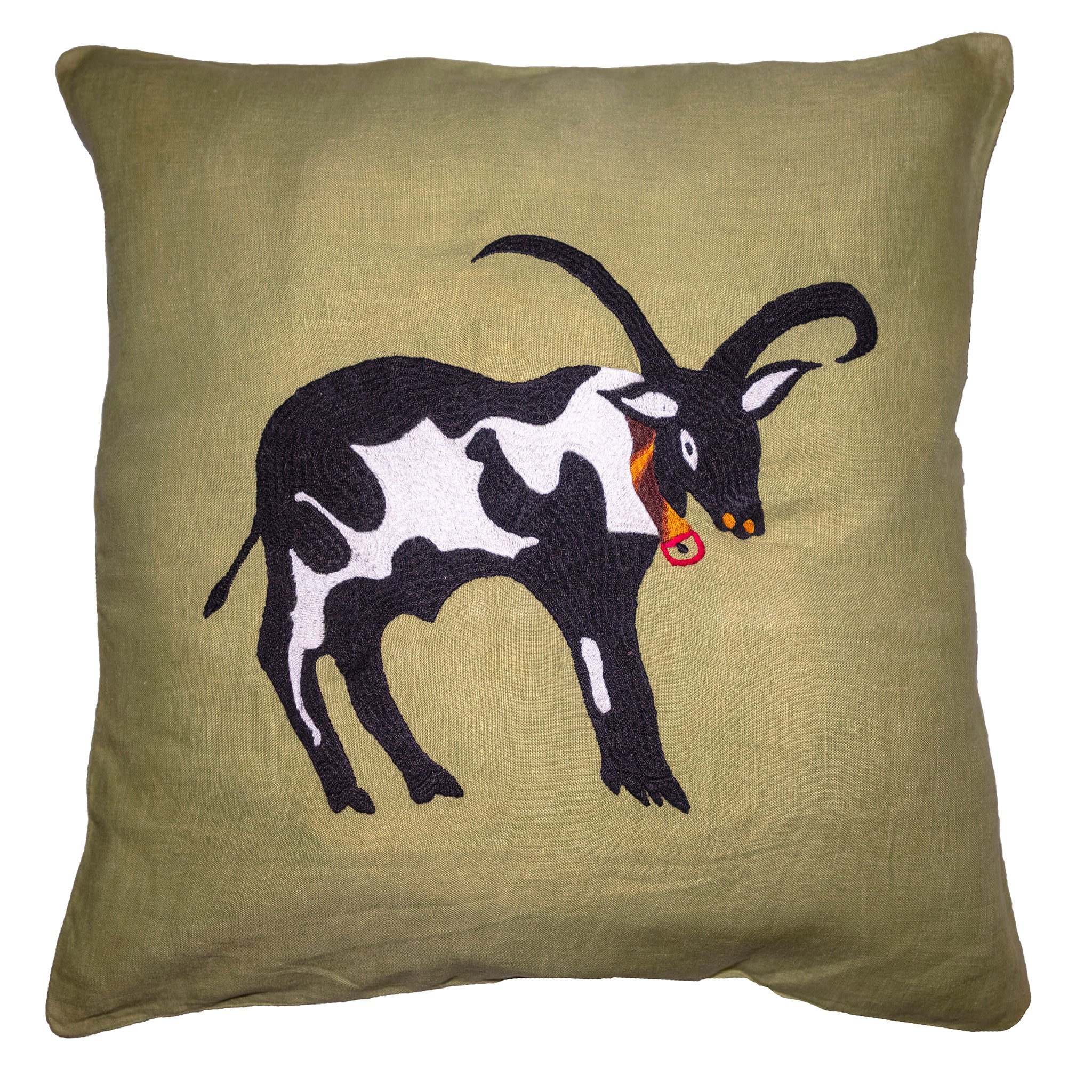 Sale! Cow pillow on green linen