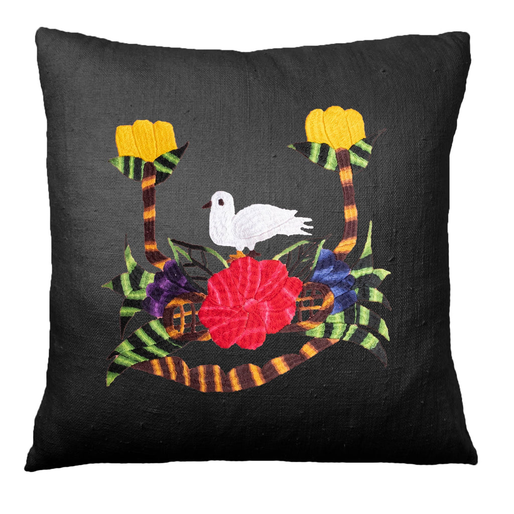 Sale! Bird pillow on black linen