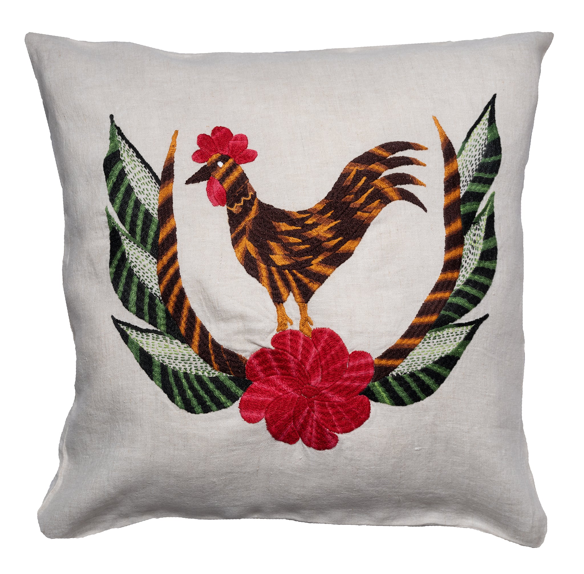 Chicken pillow on natural linen
