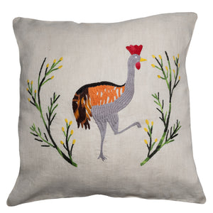 Crane pillow on natural linen